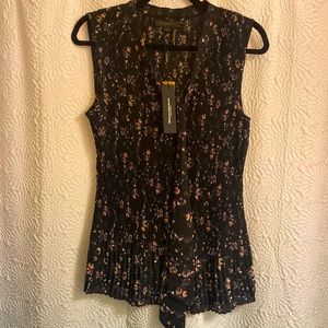 Sleeveless Donna Karen black floral blouse